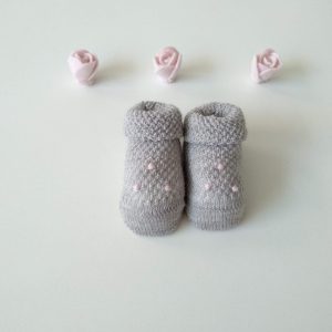 Scarpette neonata grigio pois rosa