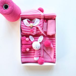 Set Neonata Righe Orchidea/Ciclamino 5 pezzi