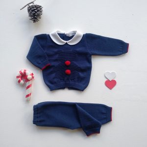 Completino orsetto e pom pom bluette rosso