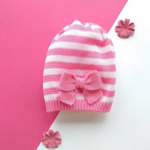 Cappellino righe bianco/ortensia