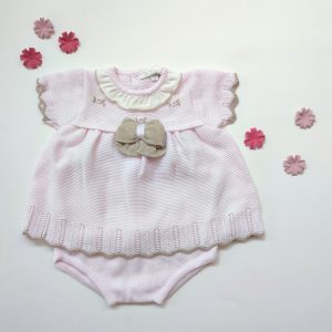 Completino corto fiocco rosa tortora