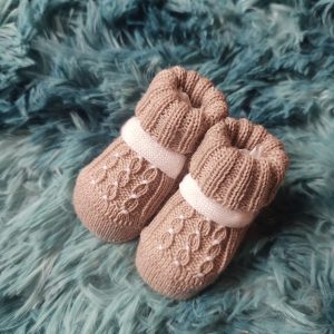 Scarpette lana tortora latte