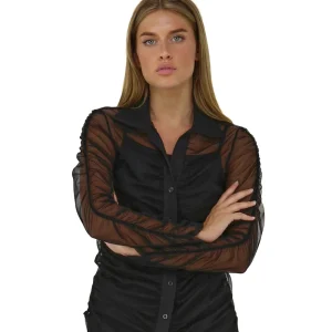 KAOS JEANS CAMICIA IN TULLE CON EFFETTO TRASPARENTE QIJMA003 NERO