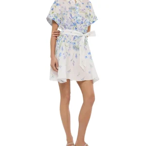 Mc2 Saint Barth Abito Corto in Fantasia Linen Flower Blue Joseline Multicolore