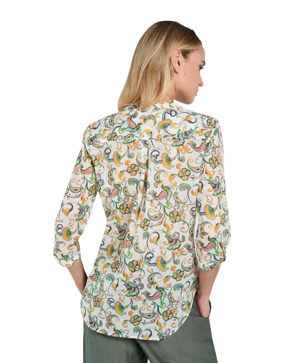 Mondrian Venezia Camicia Coreana Scollo V in Mussola di Cotone a Fantasia Paisley Multicolore - immagine 3