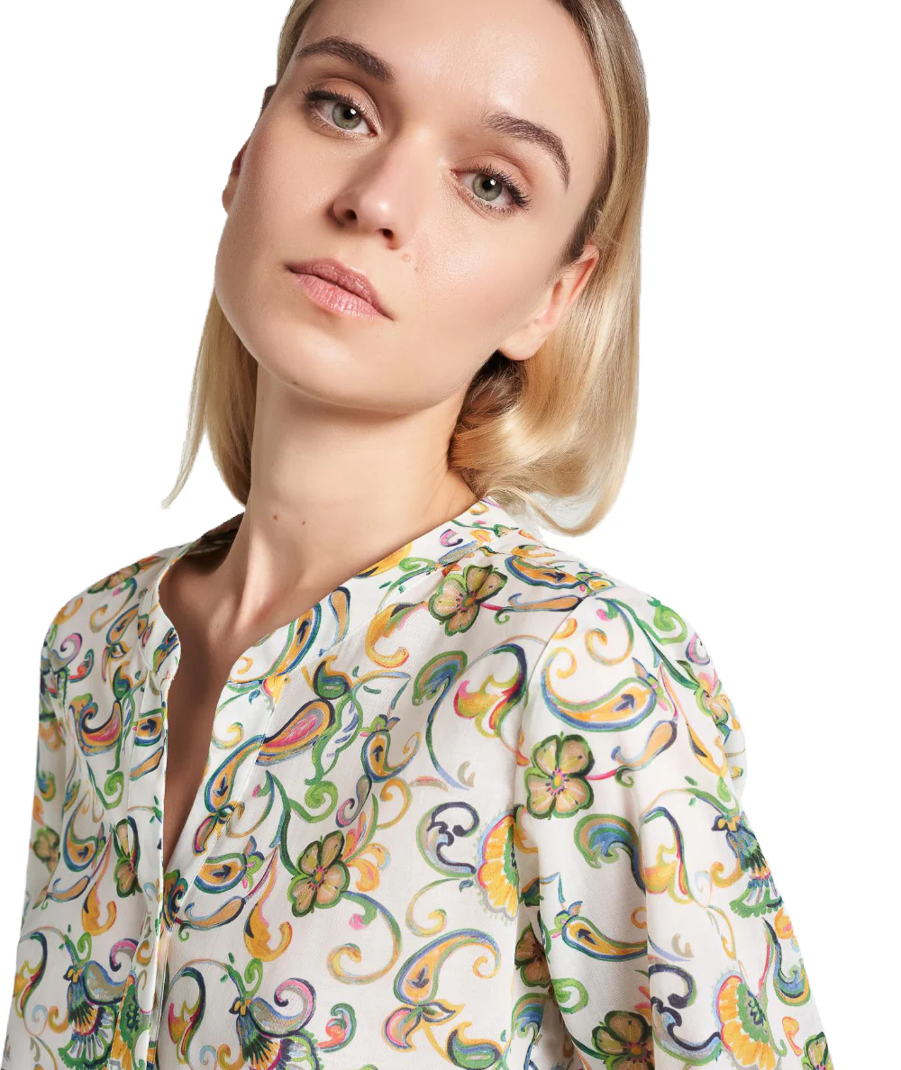 Mondrian Venezia Camicia Coreana Scollo V in Mussola di Cotone a Fantasia Paisley Multicolore - immagine 4