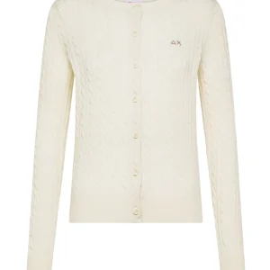SUN68 Cardigan a Trecce  K45248 Bianco Panna