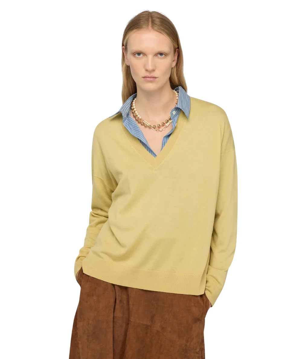 Semicouture Maglia in Lana con Scollo a V Amaia Y6SC63 Giallo Scorza