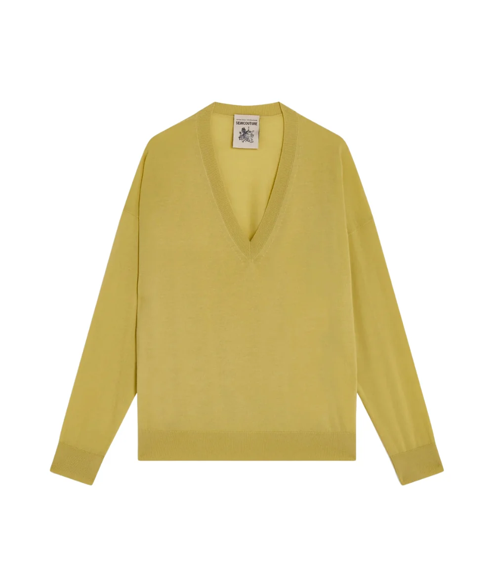 Semicouture Maglia in Lana con Scollo a V Amaia Y6SC63 Giallo Scorza - immagine 6