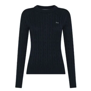Sun68 Maglia Girocollo a Trecce K35224 Blu Navy