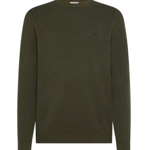 Sun68 Maglione Girocollo Punto Riso K45126 Verde Militare Scuro