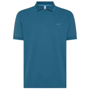 Sun68 Polo Profilo Sottile Contrasto A35110 Blu Avio Scuro