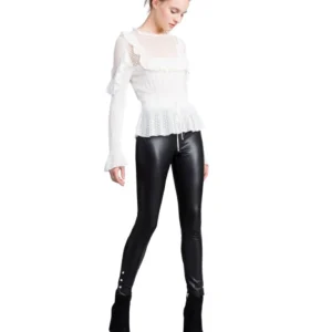 TWINSET LEGGINGS IN ECOPELLE CON PERLE TA8393 NERO