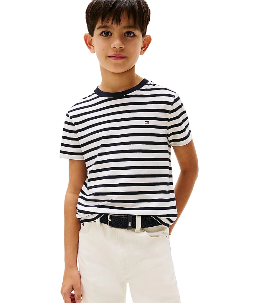 Tommy Hilfiger T-shirt in Cotone a Righe KB0KB06879 Bianco e Blu - immagine 2