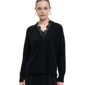 Twinset Maglia in Misto Angora con Pizzo 252TT3380 Nero