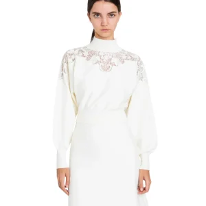 Twinset Lupetto con Dettagli in Pizzo 252TP3406 Bianco