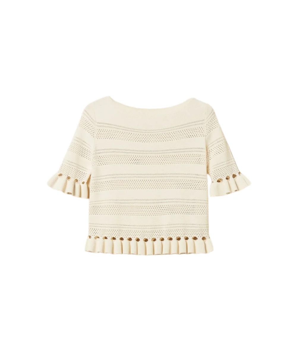 Twinset Maglia in Viscosa a Motivo Traforato e Volant 261TP3082 Bianco - immagine 7