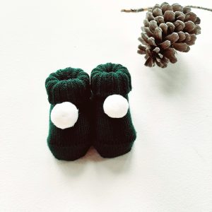 Scarpette natale verde/latte pom pom
