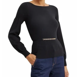 TWINSET MAGLIA CON CINTURINO E MANICHE A PALLONCINO 242TP3590 NERO