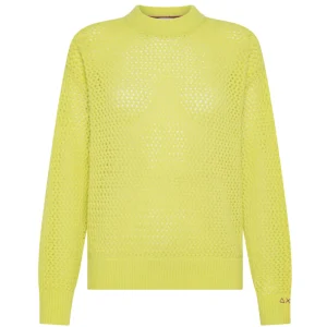 SUN68 Maglione Girocollo Traforato K44282 Giallo Limone