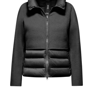 Giubbotto corto bi-materico con collo imbottito