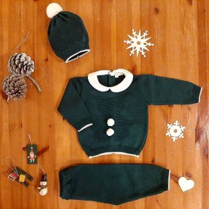 Completino orsetto e pom pom verde/latte