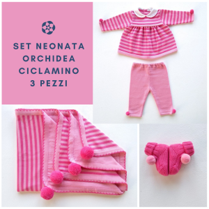 Set Neonata Righe Orchidea/Ciclamino 3 pezzi